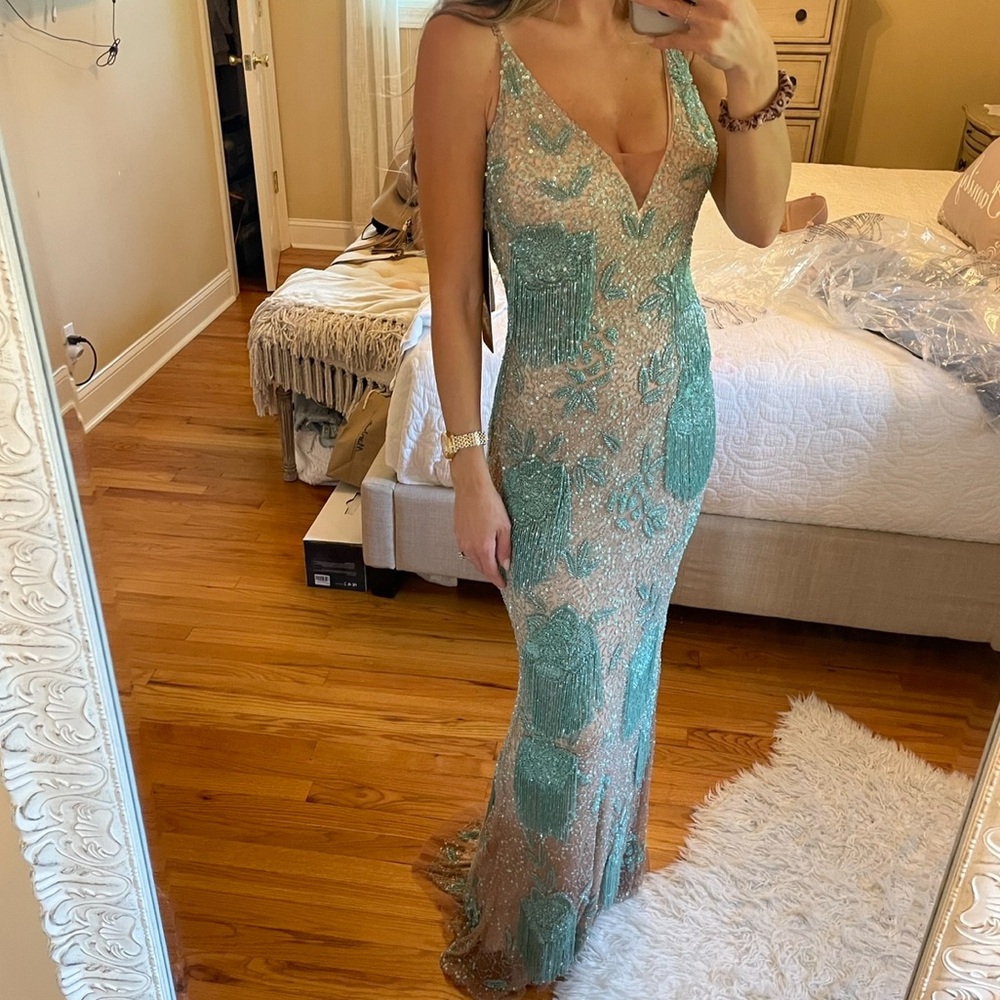 Danika floral beaded sheath beaded dress with beaded fringe